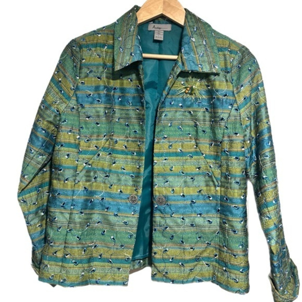 Analogy Green and Blue Striped Peacock Jacket